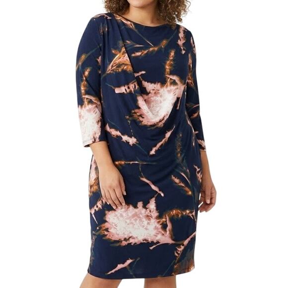 Simply Vera Vera Wang Dresses & Skirts - Simply Vera Wang 3/4 Sleeve Blue Pink Diagonal Drape Abstract Print Dress size L